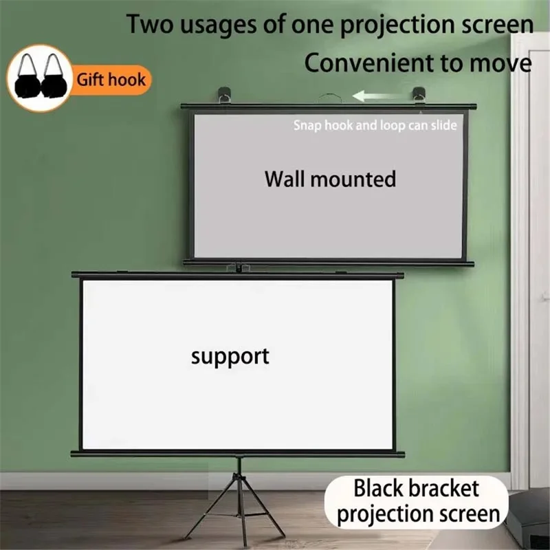 Wall Hanging Thickened Fiberglass Projection Screen Ground Stand 60-Inch Projector Movies Screen - Black / 16:9