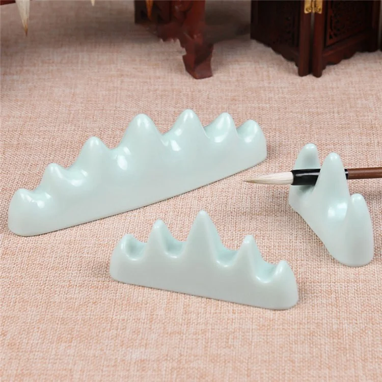 Soporte de bolígrafo de caligrafía china Titular de bolígrafo de plástico imitación de jade Estante de cepillo Soporte de descanso del bolígrafo para sostener 6 bolígrafos