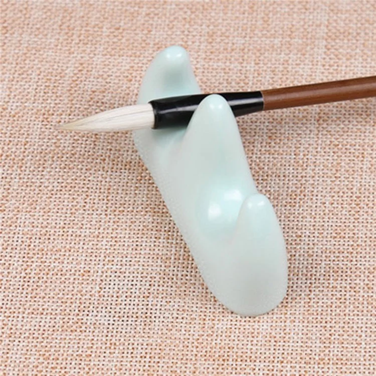 Plastic Chinese Calligraphy Pen Holder Imitated Jade Brush Rack Pen Rest Stand Shelf for Holding 2 Pens