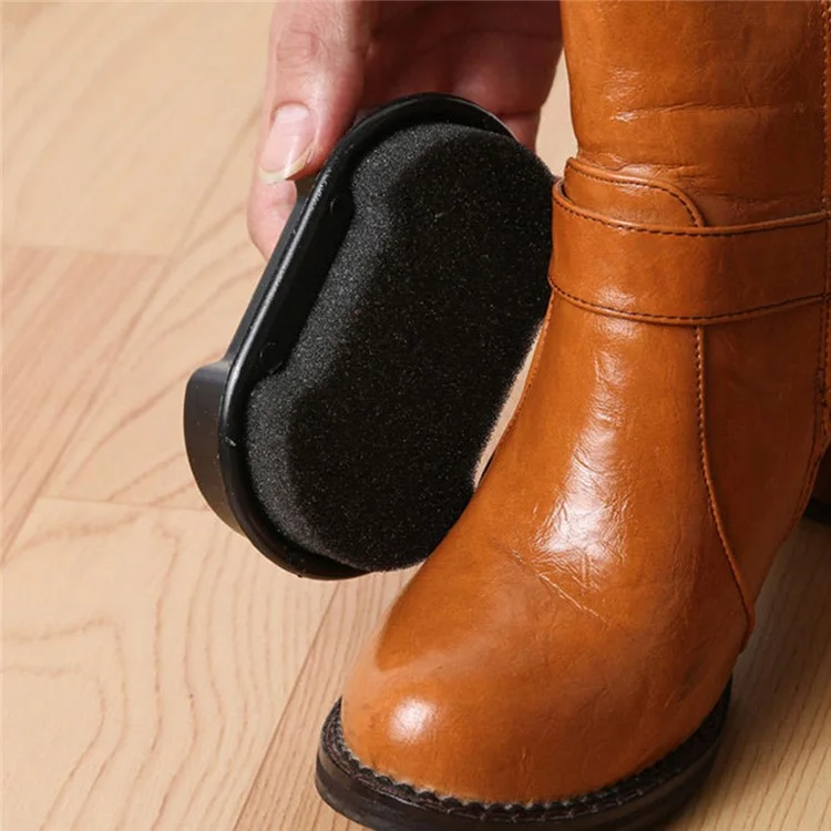 Brosse à chaussures en cuir double face, éponge de nettoyage et de brillance, avec huile d'entretien