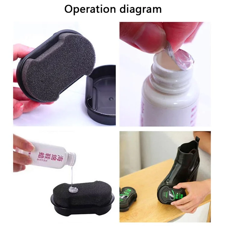 Brosse à chaussures en cuir double face, éponge de nettoyage et de brillance, avec huile d'entretien
