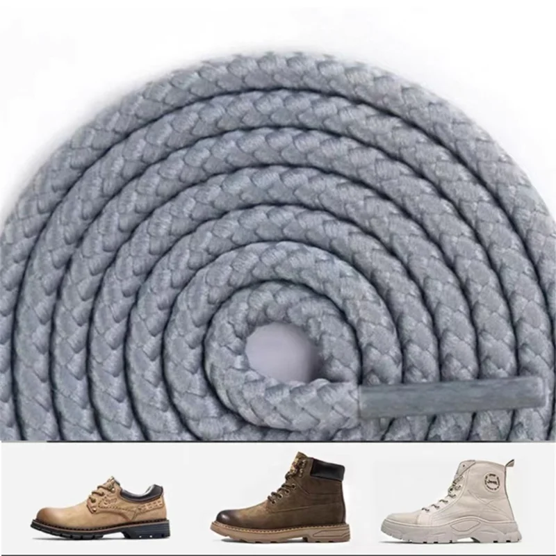 1 Pair 130cm Twisted Round Shoe Laces Polyester Shoelaces for Hiking Work Boots Sneakers - Light Grey
