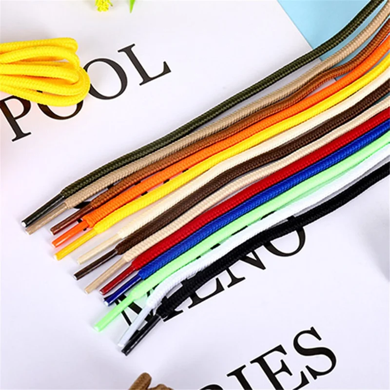 1 Pair 160cm Non-slip Round Shoelaces Solid Color Polyester Shoe Lace for Sports Shoes Boots - White