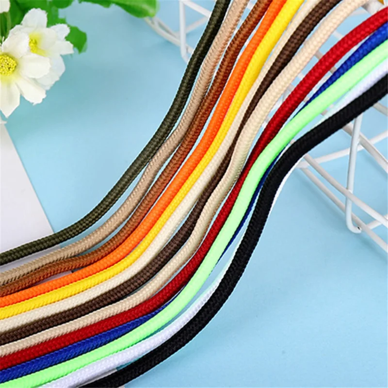 1 Pair 160cm Non-slip Round Shoelaces Solid Color Polyester Shoe Lace for Sports Shoes Boots - White