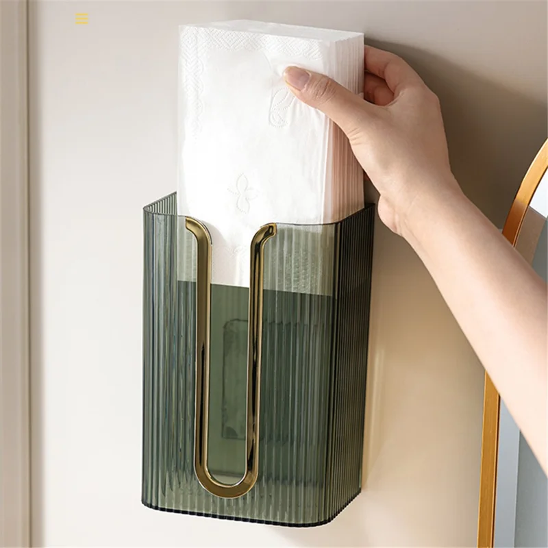 Bathroom Wall Mounted Tissue Box PET Toilet Paper Holder Washroom Napkin Storage Case 19x12.5x9.5cm - Green