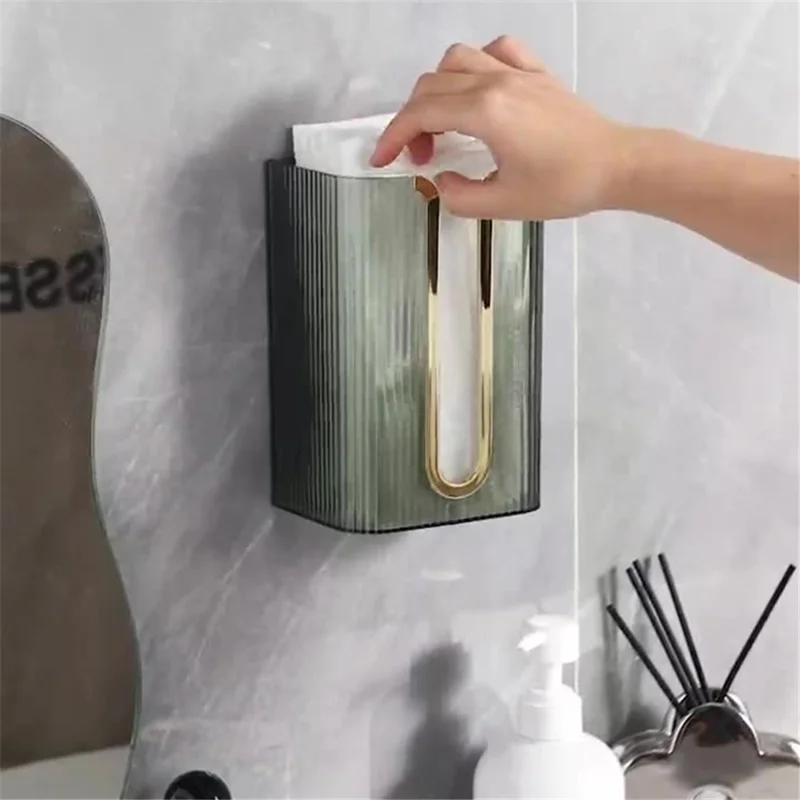 Bathroom Wall Mounted Tissue Box PET Toilet Paper Holder Washroom Napkin Storage Case 19x12.5x9.5cm - Green