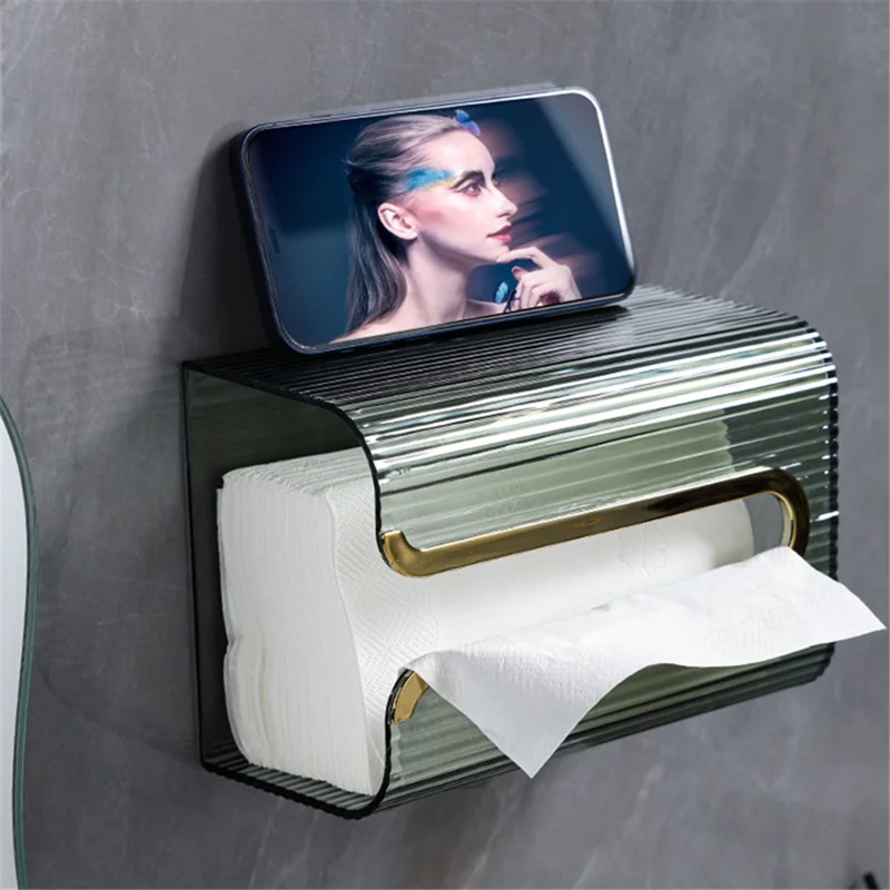 Bathroom Wall Mounted Tissue Box PET Toilet Paper Holder Washroom Napkin Storage Case 19x12.5x9.5cm - Green
