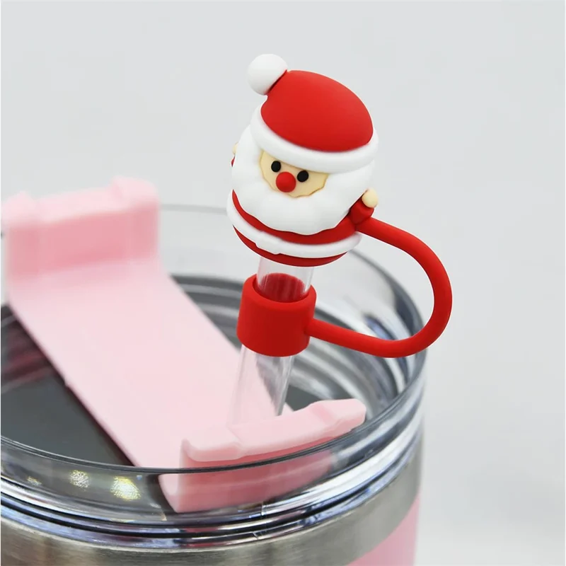 6Pcs / Set 10mm Christmas Straw Cover Straw Topper Cap Dust-proof Reusable Straw Tip Lid (BPA Free, No FDA Certificate)