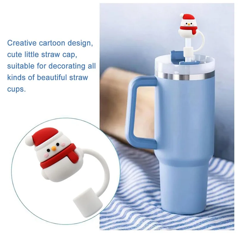 6Pcs / Set 10mm Christmas Straw Cover Straw Topper Cap Dust-proof Reusable Straw Tip Lid (BPA Free, No FDA Certificate)