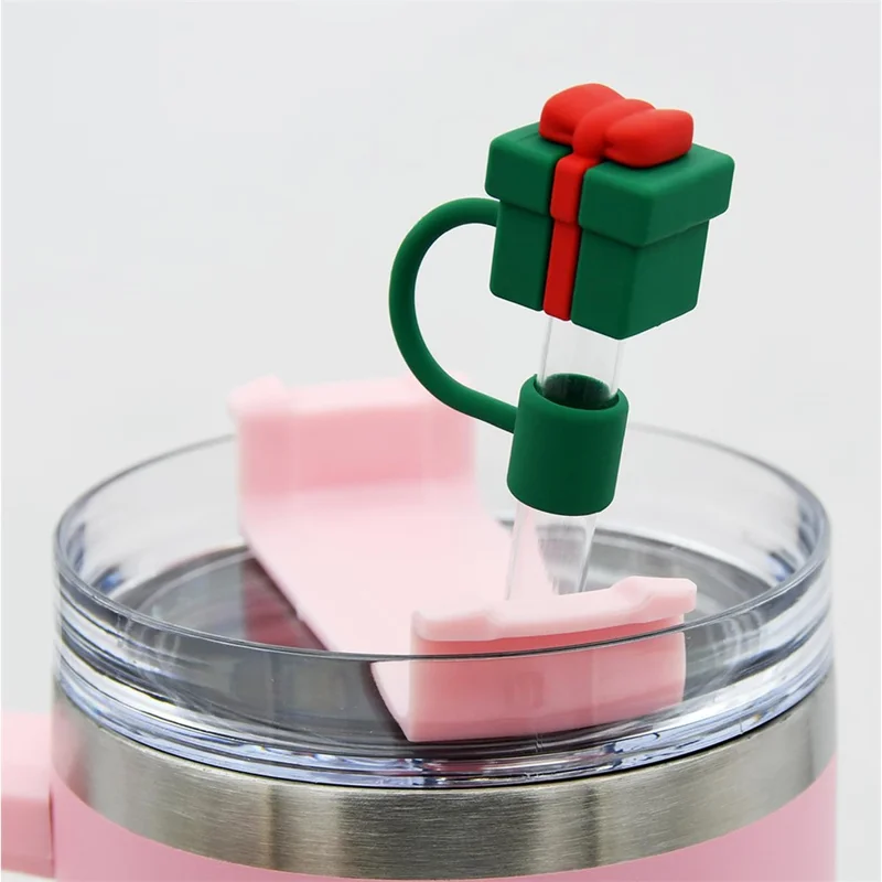6Pcs / Set 10mm Christmas Straw Cover Straw Topper Cap Dust-proof Reusable Straw Tip Lid (BPA Free, No FDA Certificate)