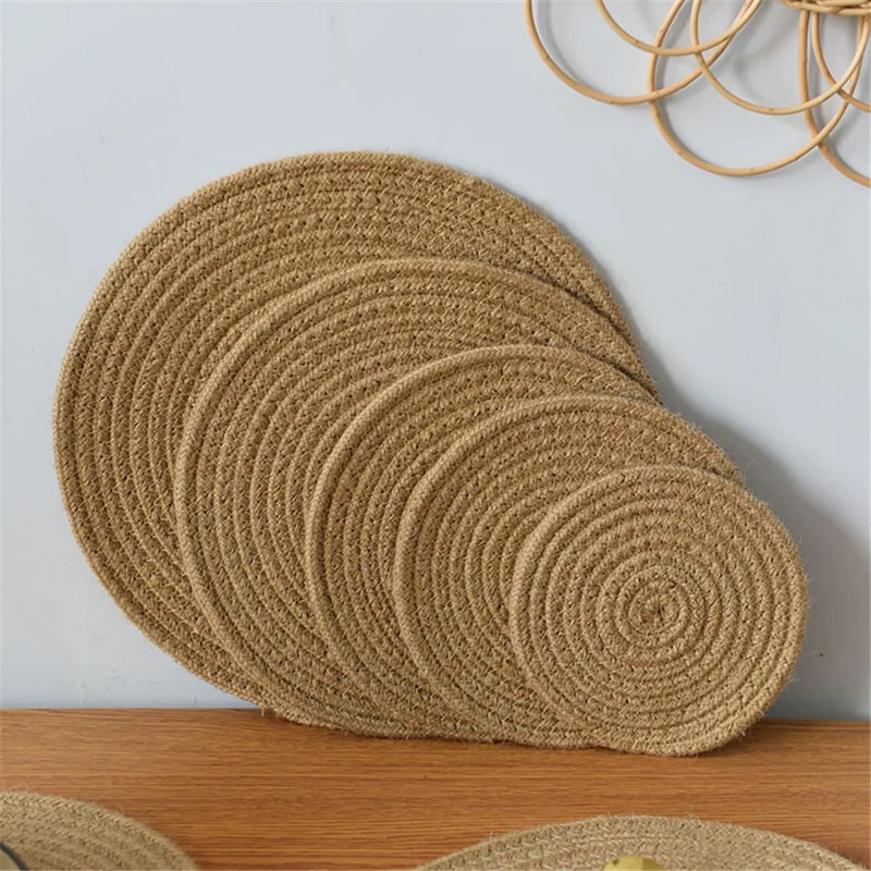 35CM Hot Coffee Mug Pad Desktop Woven Protection Mat Cotton Rope Drinks Coaster for Water Cup