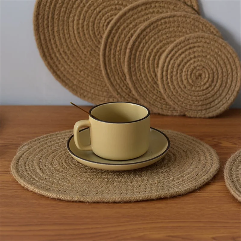 35CM Hot Coffee Mug Pad Desktop Woven Protection Mat Cotton Rope Drinks Coaster for Water Cup