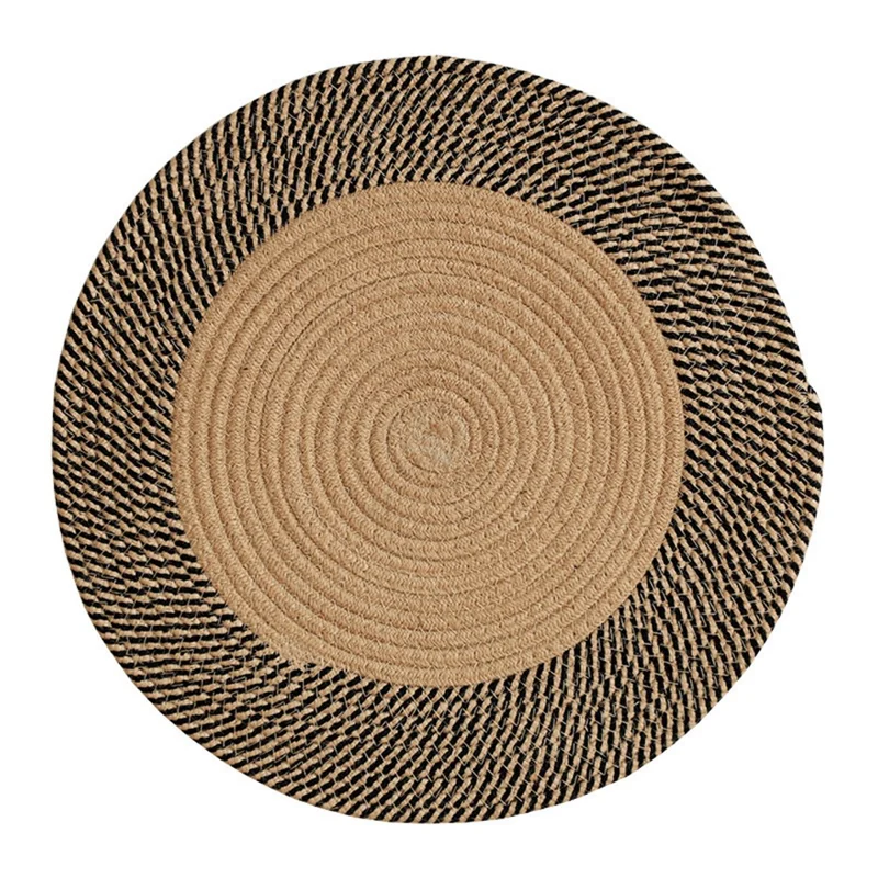 120CM Diameter Cotton Rope Woven Bedside Floor Mat Braided Pad Retro Style Ground Cushion