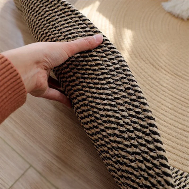 120CM Diameter Cotton Rope Woven Bedside Floor Mat Braided Pad Retro Style Ground Cushion