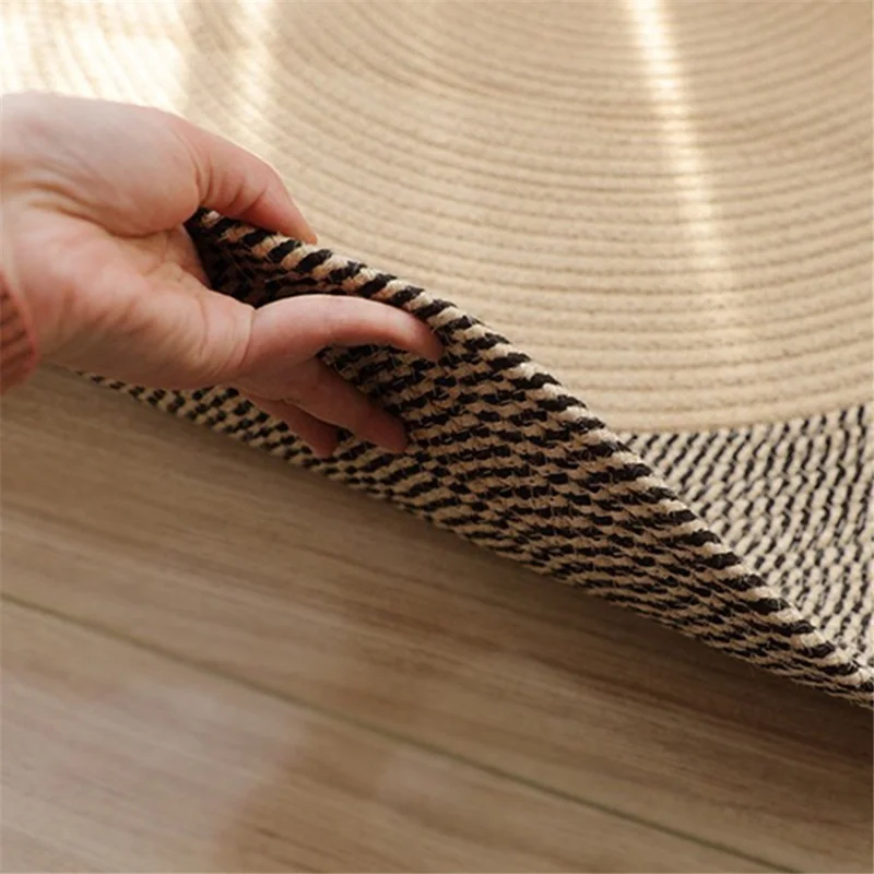 120CM Diameter Cotton Rope Woven Bedside Floor Mat Braided Pad Retro Style Ground Cushion