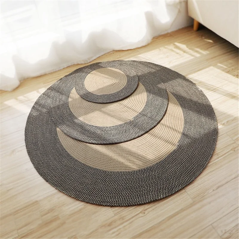120CM Diameter Cotton Rope Woven Bedside Floor Mat Braided Pad Retro Style Ground Cushion