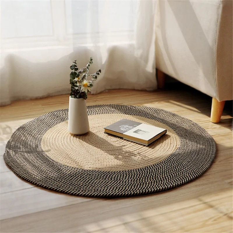 120CM Diameter Cotton Rope Woven Bedside Floor Mat Braided Pad Retro Style Ground Cushion