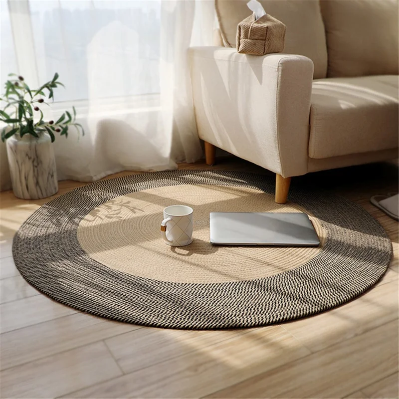 120CM Diameter Cotton Rope Woven Bedside Floor Mat Braided Pad Retro Style Ground Cushion