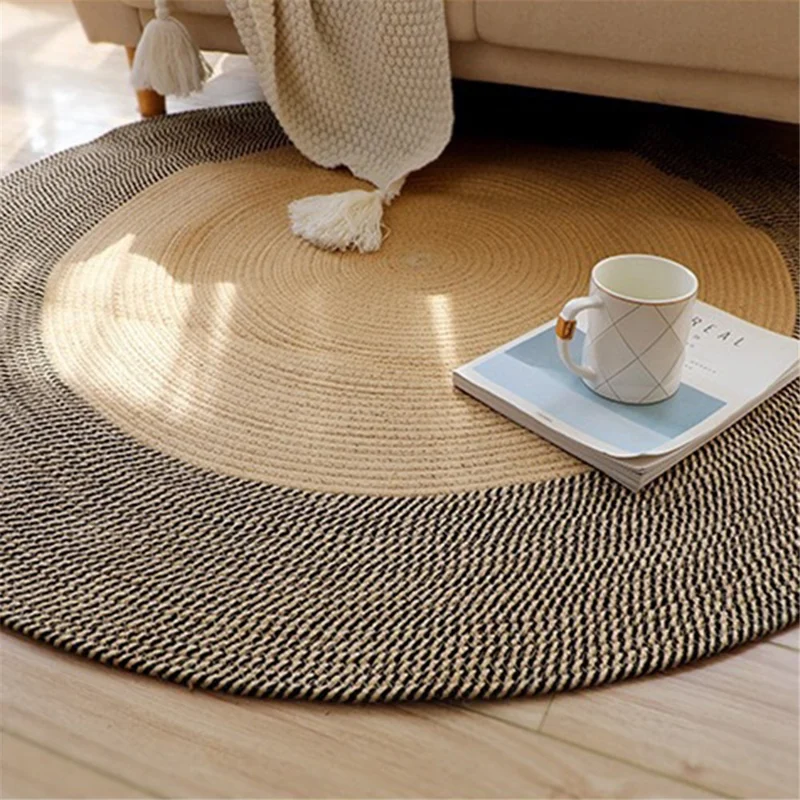 100CM Diameter Retro Decor Braided Pad Cotton Rope Handwoven Bedside Floor Mat Sofa Feet Cushion