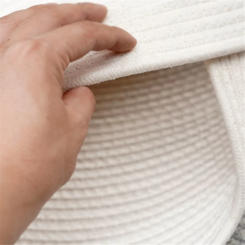 Oval Braided Woven Carpet Cotton Rope Floor Mat Doormat Home Decor for Entryway Bathroom Bedside - White+Light Khaki