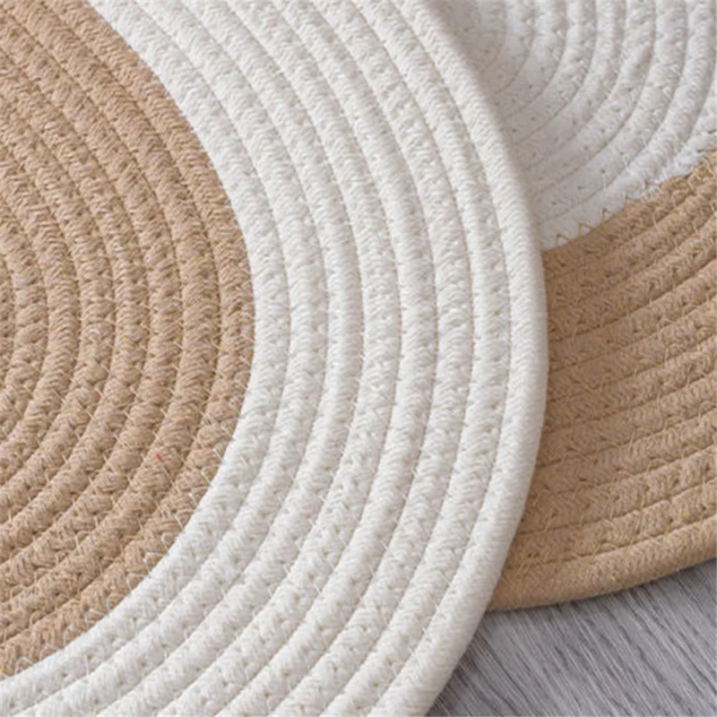 Oval Braided Woven Carpet Cotton Rope Floor Mat Doormat Home Decor for Entryway Bathroom Bedside - White+Light Khaki