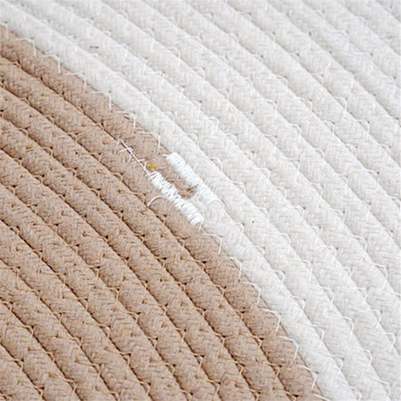 Oval Braided Woven Carpet Cotton Rope Floor Mat Doormat Home Decor for Entryway Bathroom Bedside - White+Light Khaki
