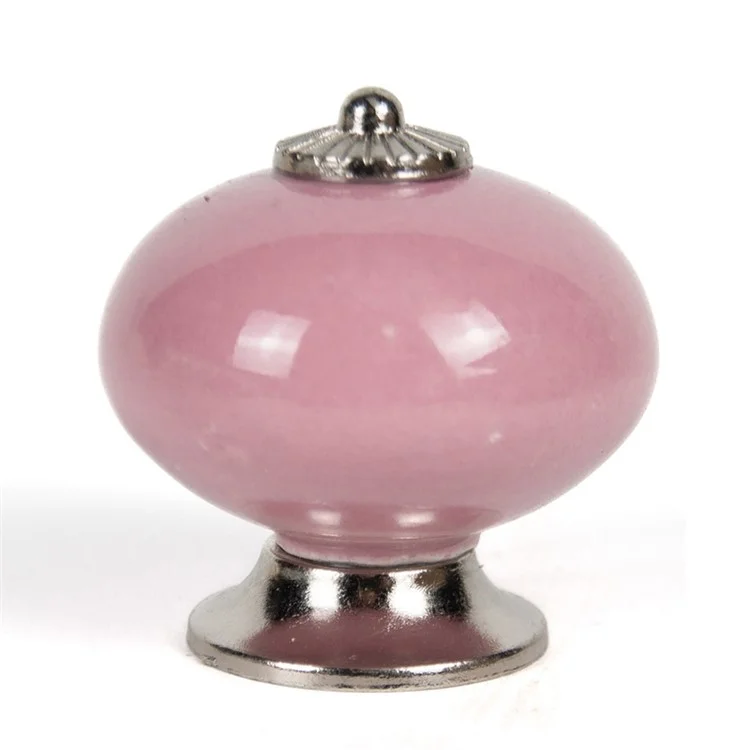 Round Ceramic Drawer Handle with 25mm Screw for Home Decor - Deep Pink / Silver