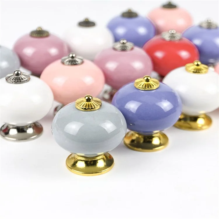 Round Ceramic Drawer Handle with 25mm Screw for Home Decor - Deep Pink / Silver