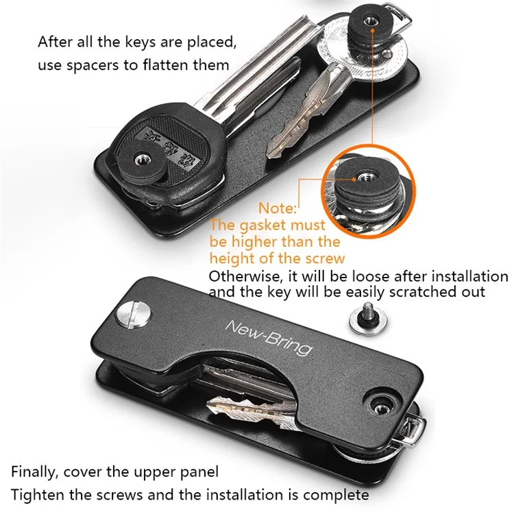 NEWBRING Key Holder for Keychain Key Ring Compact Key Organizer Minimalist Pocket Key Case - Black