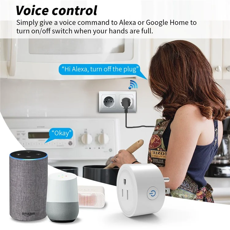 WHM02 16A Prise WiFi US avec mesure, minuterie et contrôle via application / commande vocale Smart Tuya Outlet