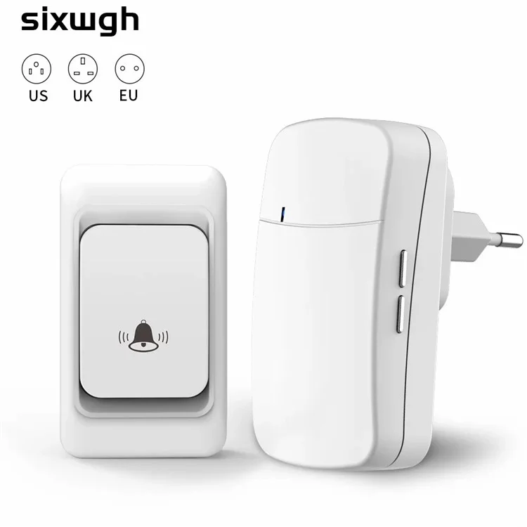 Ensemble de sonnette de porte électronique sans fil numérique WHM07 avec récepteur + émetteur, prise UE - Blanc