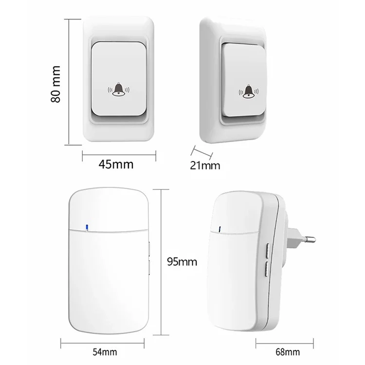 Ensemble de sonnette de porte électronique sans fil numérique WHM07 avec récepteur + émetteur, prise UE - Blanc