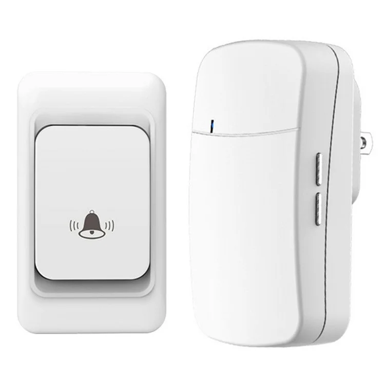 Ensemble de sonnette sans fil WHM07 Récepteur + Émetteur Sonnette de porte électronique à distance, Prise US - Blanc
