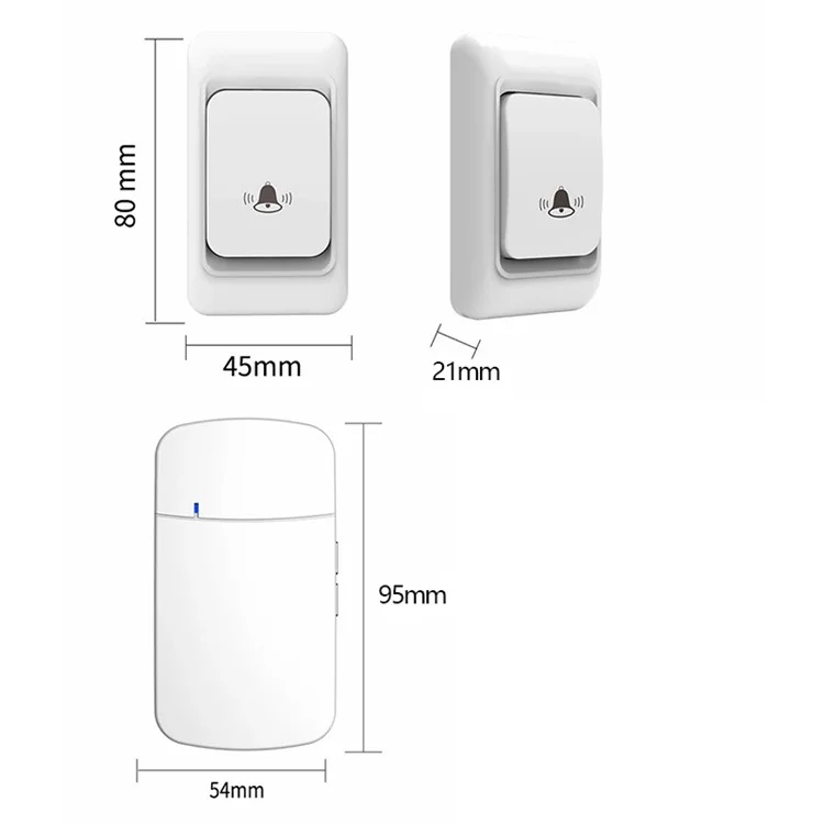 Ensemble de sonnette sans fil WHM07 Récepteur + Émetteur Sonnette de porte électronique à distance, Prise US - Blanc