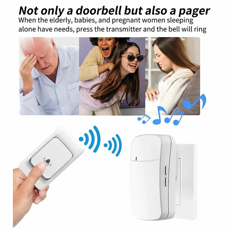 WHM07 Wireless Doorbell Set Receiver + Transmitter Electronic Remote Door Bell, US Plug - Black