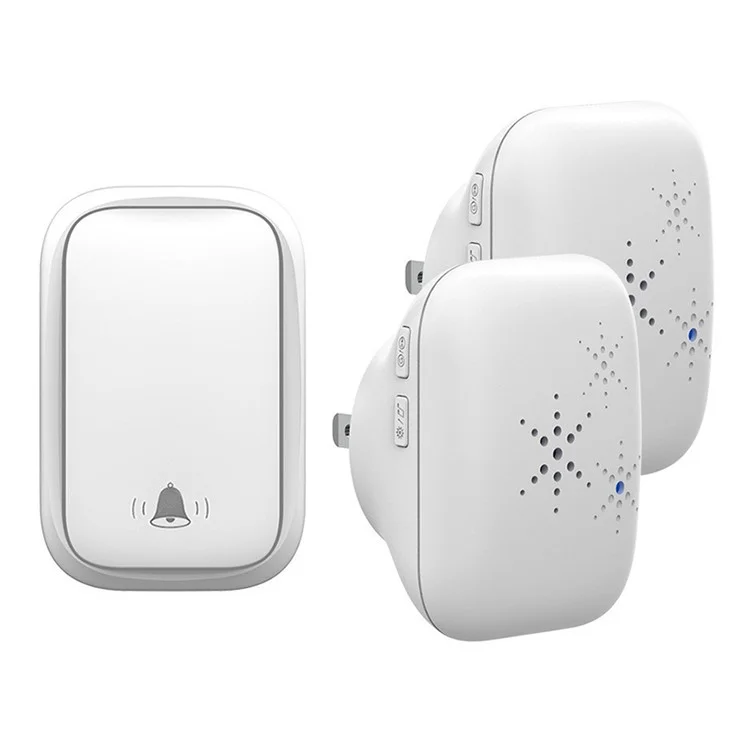 WHM01 US Plug Wireless Doorbell Home Door Bell Chime Kit (1 Transmisor+2 Receptores) - Blanco