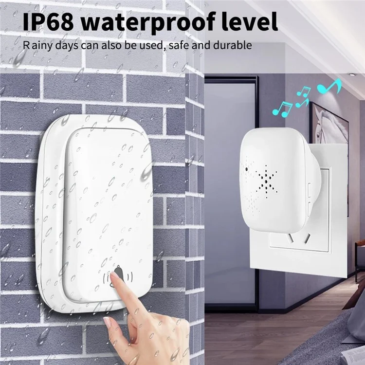 WHM01 US Plug Wireless Doorbell Home Door Bell Chime Kit (1 Transmisor+2 Receptores) - Blanco