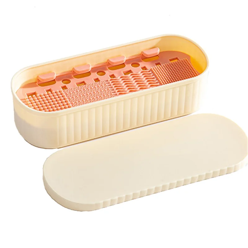 U026 Makeup Brush TRP+PP Storage Box Makeup Egg Puff Cleaning Filter Drying Rack - Creamy Yellow