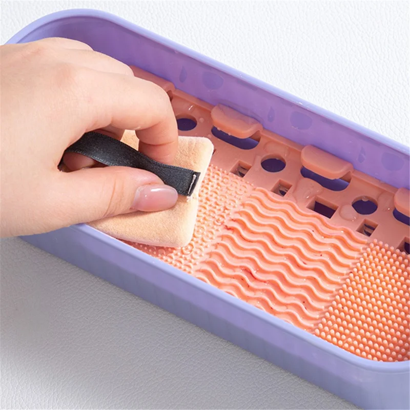 U026 Makeup Brush TRP+PP Storage Box Makeup Egg Puff Cleaning Filter Drying Rack - Creamy Yellow