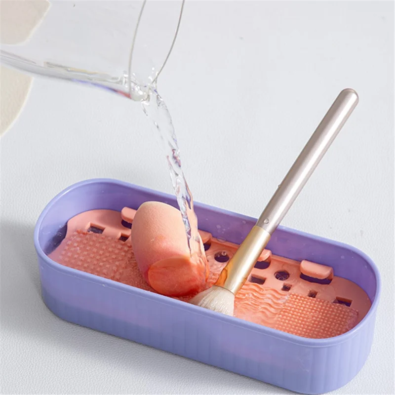 U026 Makeup Brush TRP+PP Storage Box Makeup Egg Puff Cleaning Filter Drying Rack - Creamy Yellow