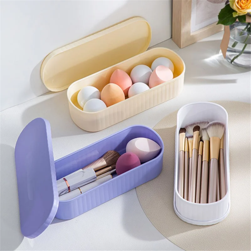 U026 Makeup Brush TRP+PP Storage Box Makeup Egg Puff Cleaning Filter Drying Rack - Creamy Yellow