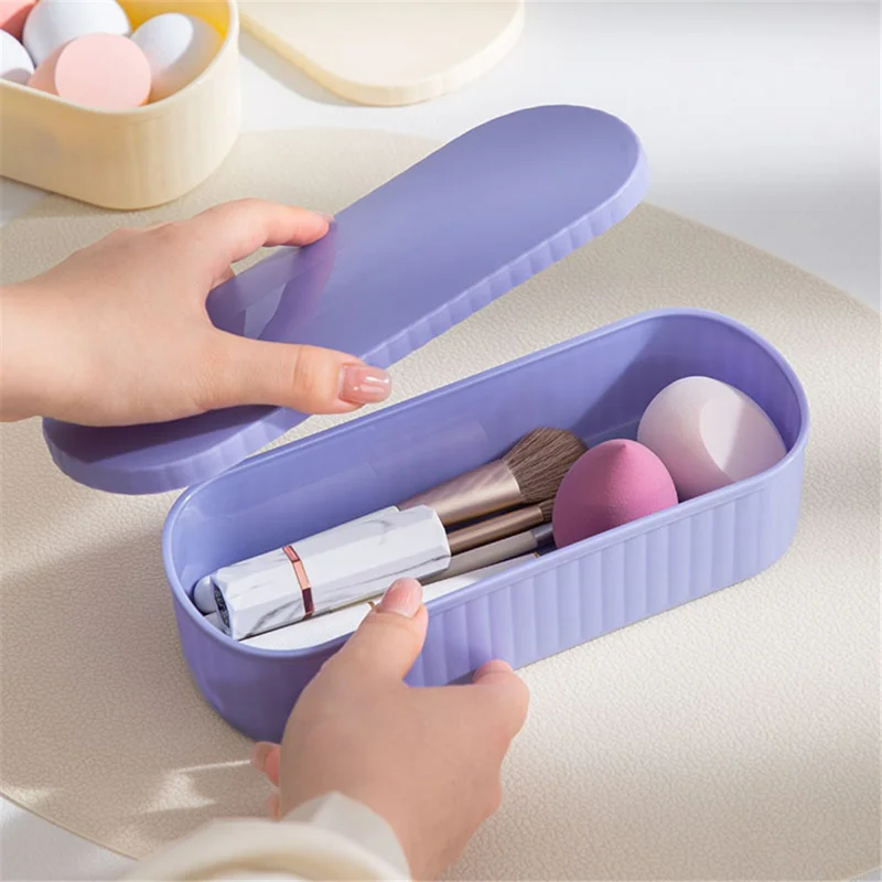 U026 Makeup Brush TRP+PP Storage Box Makeup Egg Puff Cleaning Filter Drying Rack - Creamy Yellow