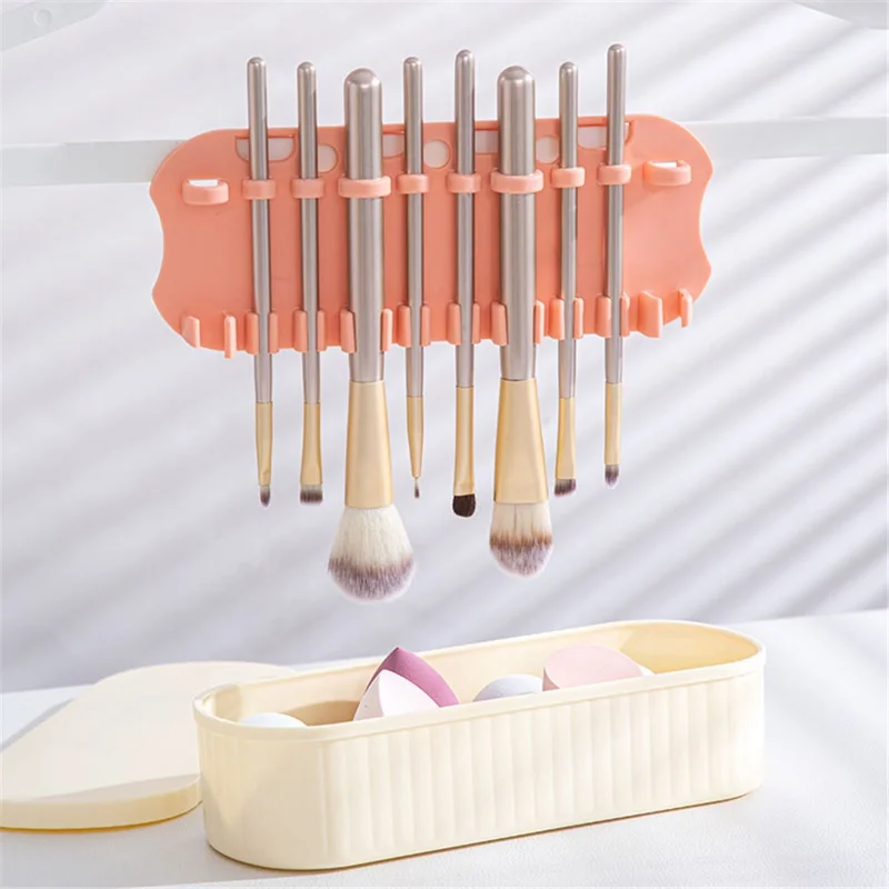 U026 Makeup Brush TRP+PP Storage Box Makeup Egg Puff Cleaning Filter Drying Rack - Creamy Yellow
