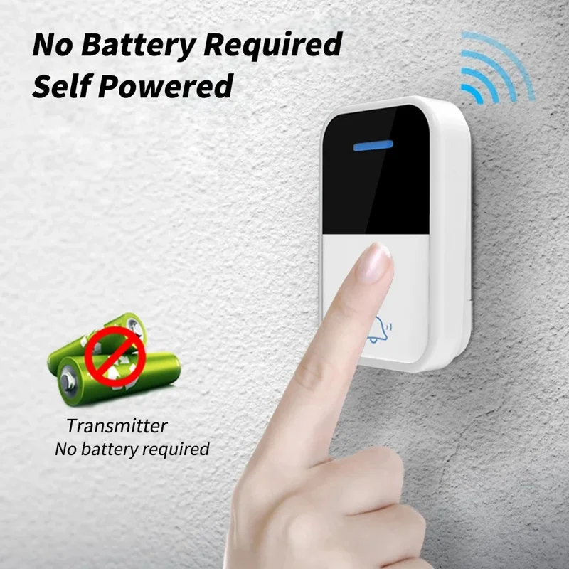 WHM05 Wireless Doorbell Self-Powered Remote Control Pressure Home Doorbell, US Plug