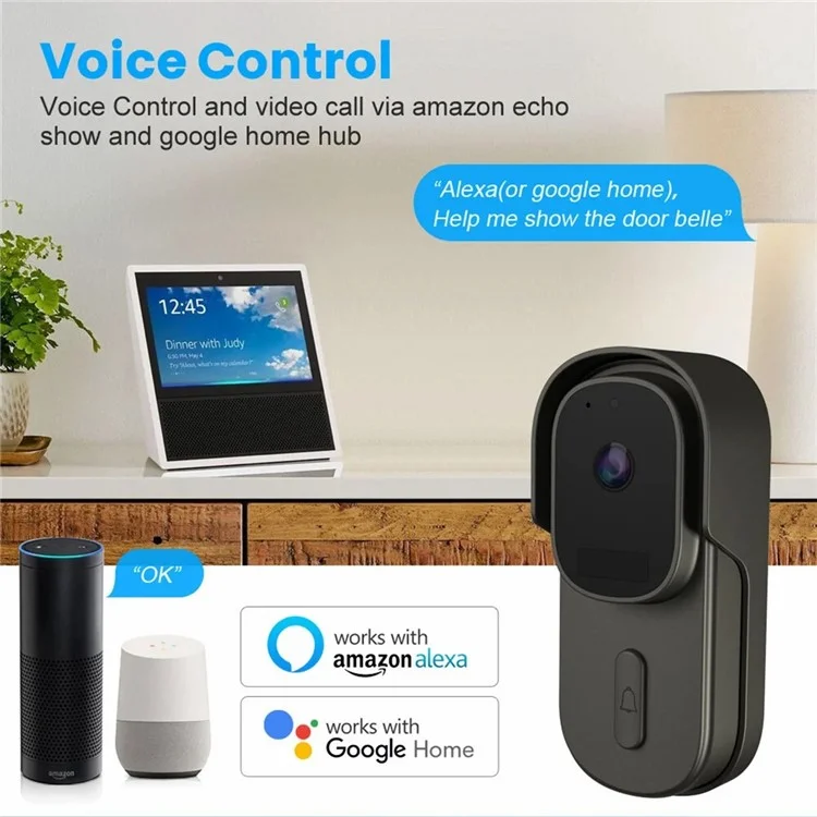 WF001 Tuya WiFi 1080P HD Smart Video Wireless Doorbell avec Ding-Dong