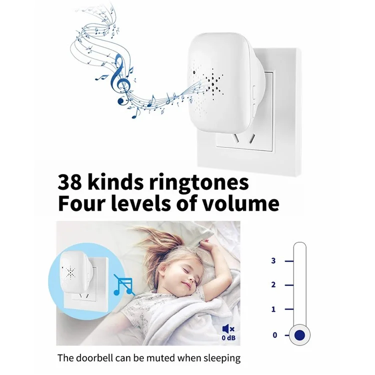 WHM01 EU Plug Home Doorbell Press Button Door Bell with 1 Transmitter+1 Receiver - Black