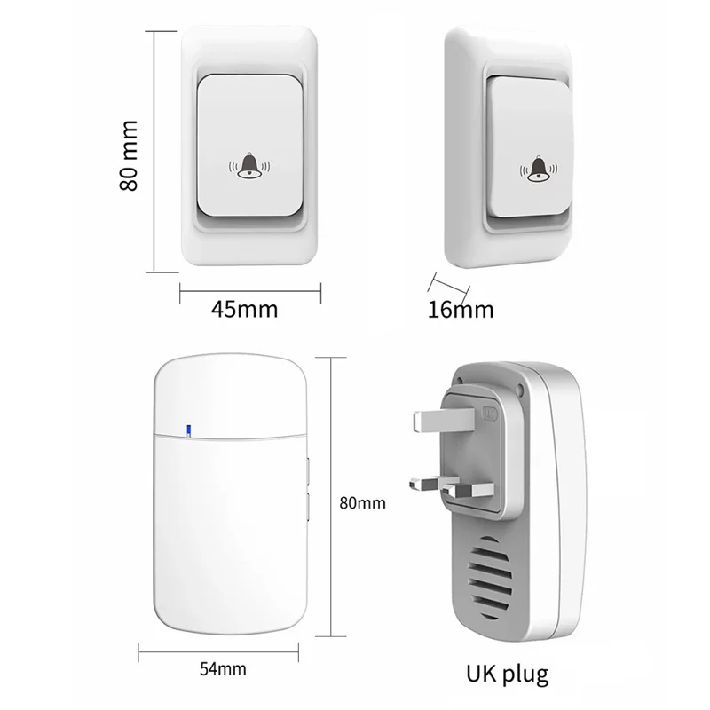 WHM07 Wireless Home Electronic Remote Digital Ding-Dong Doorbell, UK Plug - White