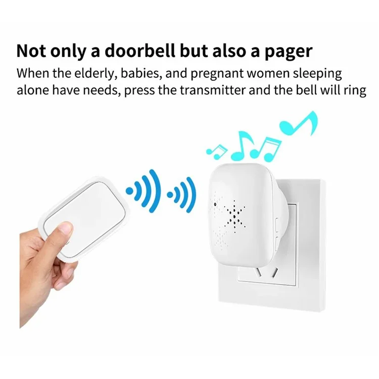 WHM01 EU Plug Waterproof Home Door Bell with 1 Transmitter+2 Receivers - Black