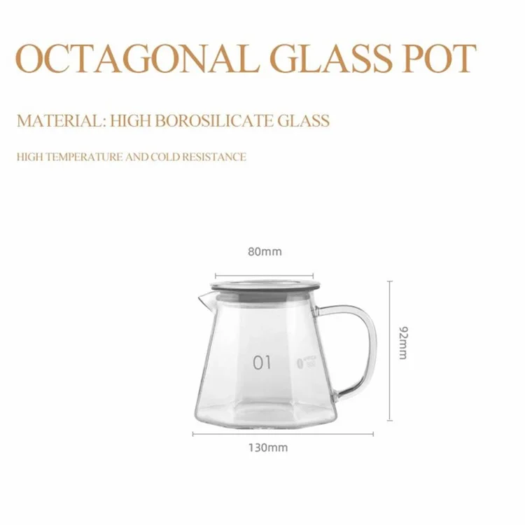 5 Stück / Set Pour Over Kaffeekocher-Set Manuelle Kaffeemühle Glaskanne Filter Kessel (BPA-frei, ohne FDA) - Schwarz