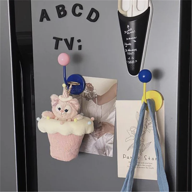 R20231117 No-punch Powerful Magnetic Hook Iron+Wood Ball Home Hanging Hook - Blue